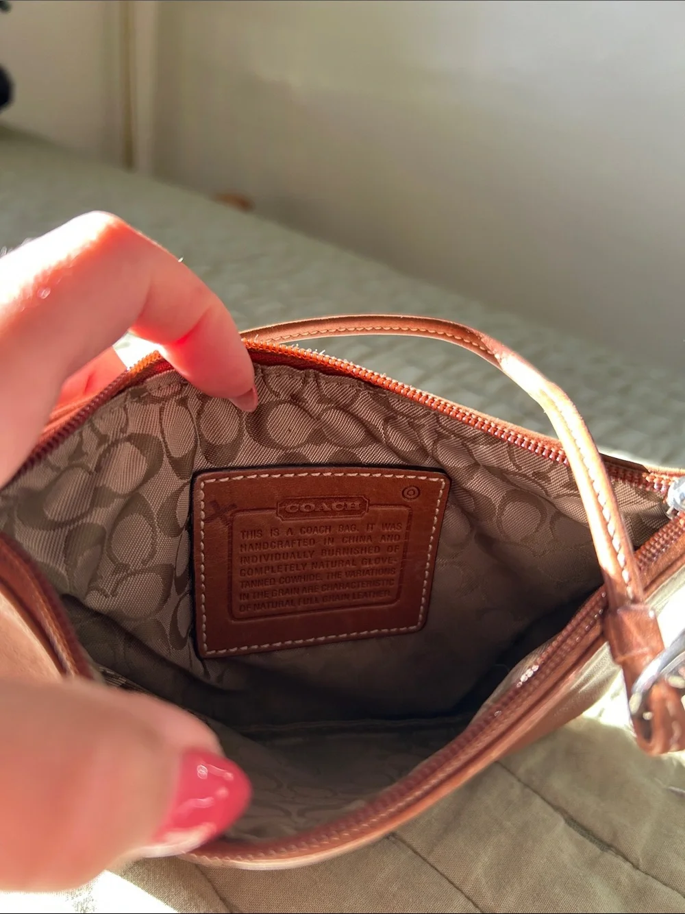 Coach Tan Leather Wristlet Pouch with Detachable Strap